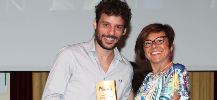 Il presidente Aiello con il presidente della Lega Volley Paola De Micheli.